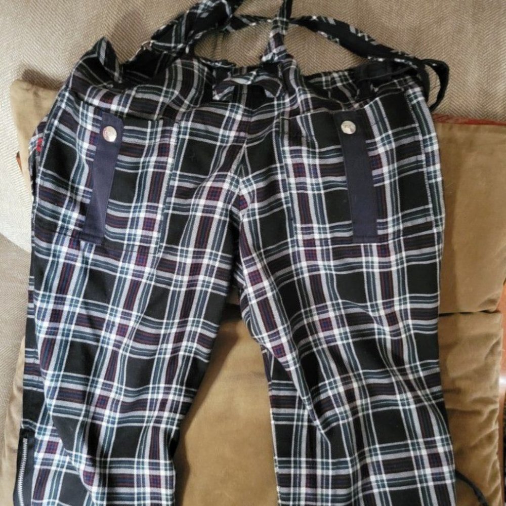 Tripp Plaid Long Shorts with Suspenders & Chains